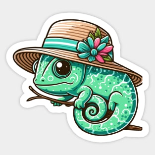 Stylish Chameleon with Hat Sticker